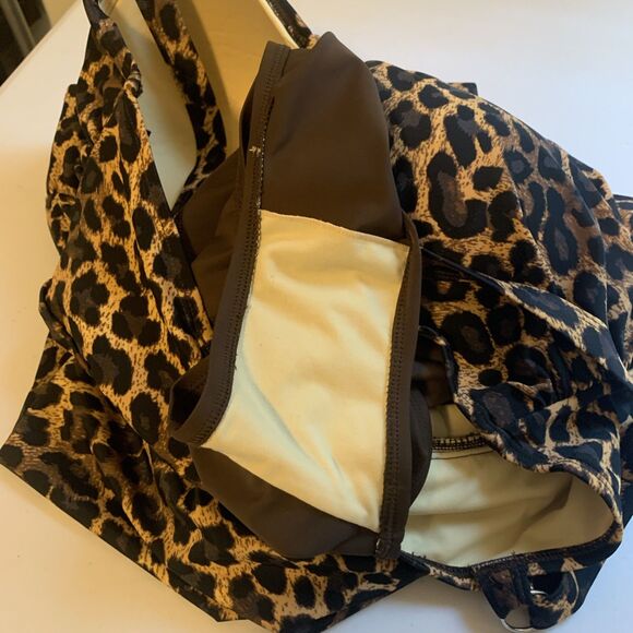 D & Co Beach Swimsuit Leopard Print One Piece Dress Tank - Size 14 - Picture 11 of 13